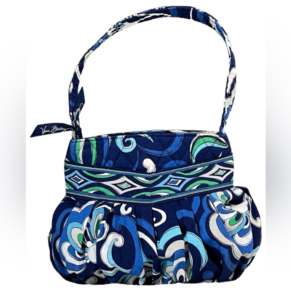 Vera Bradley Quilted Blue Shoulder Purse “Hannah” Bag, Zipper & Interior Pockets
